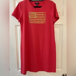 CHAPS coral t-shirt dress. Gold lettering across front. Excellent condition